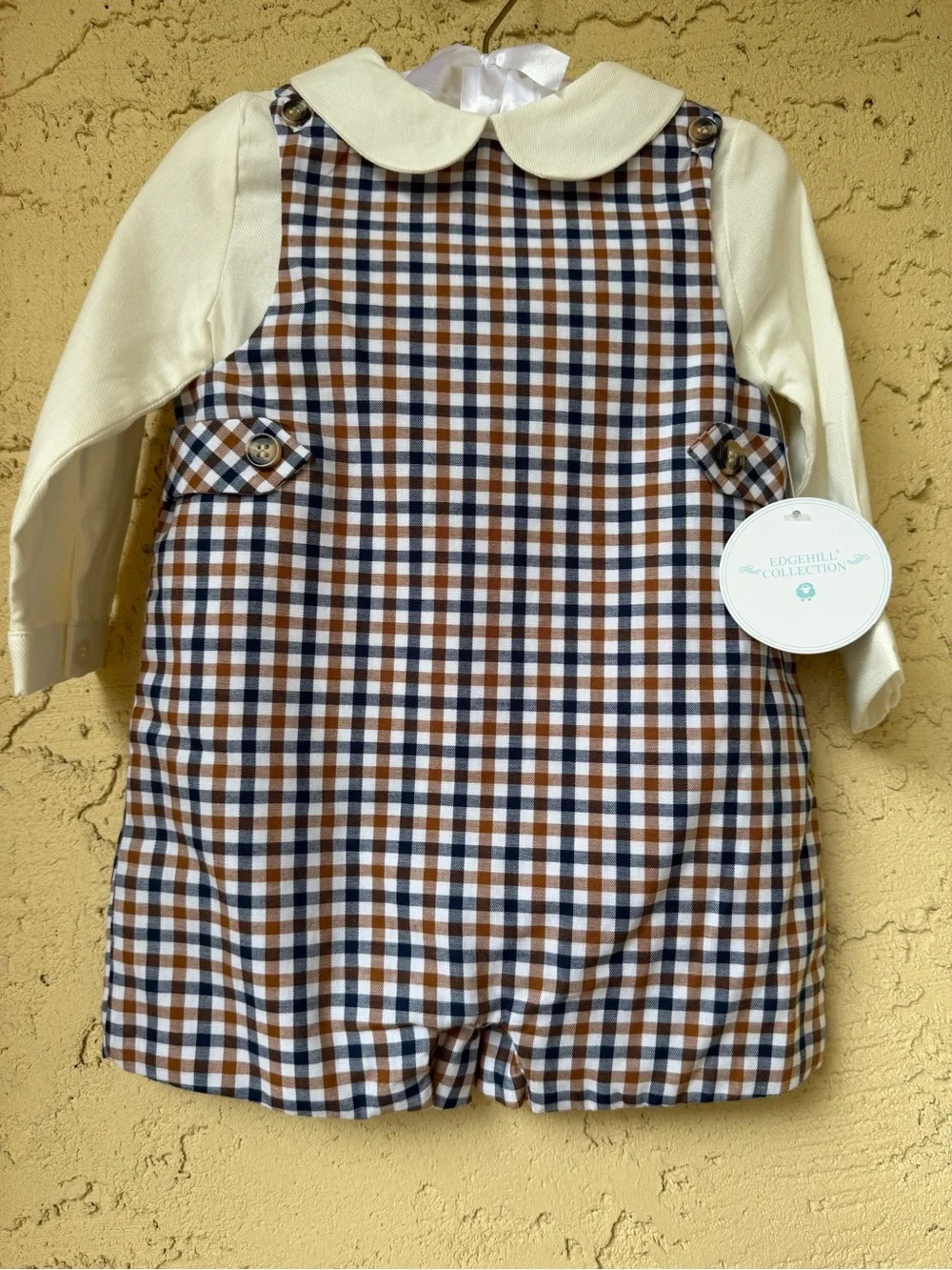 Edgehill Collection Baby Boys Long Sleeve Plaid Jon Jon Romper NWT